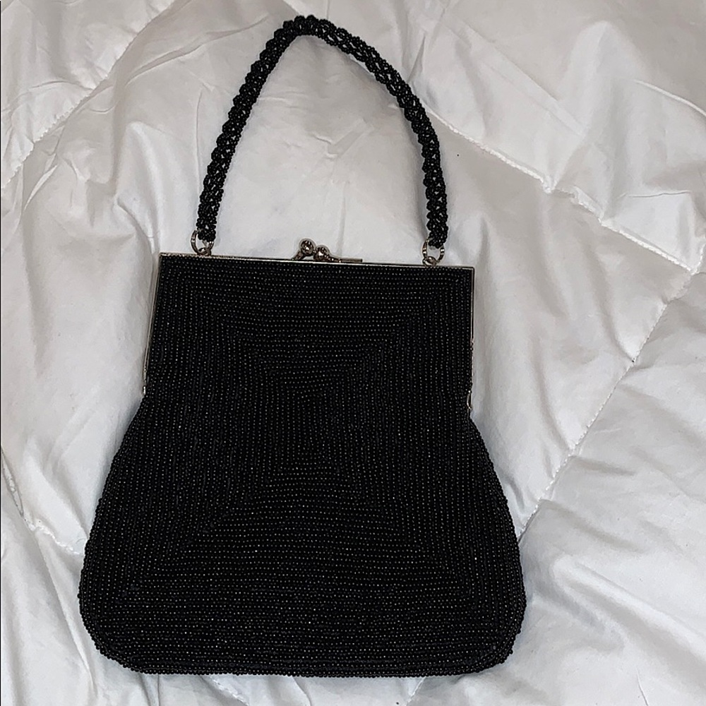Black beaded hand bag